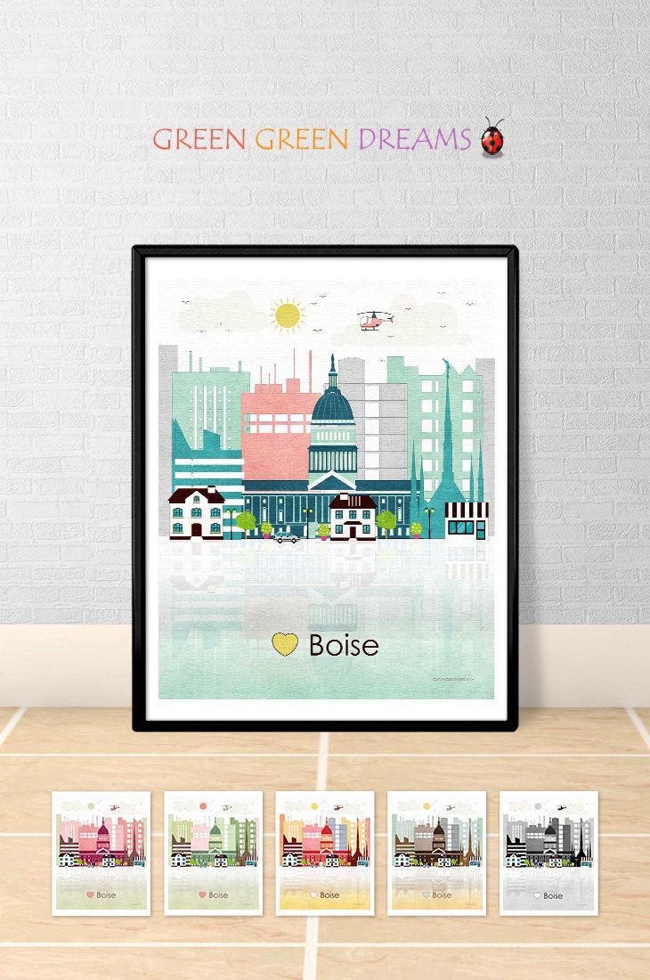 Boise print Wall art Poster Boise skyline by GreenGreenDreams