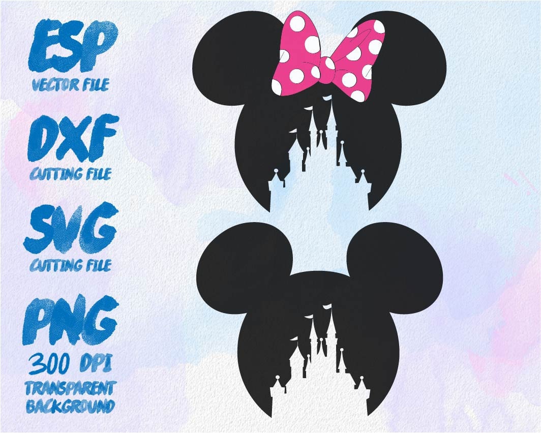 Download Mickey and Minnie head castle home Clipart SVG Cutting ESP
