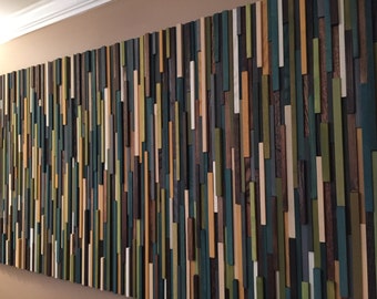 New! - Greens, Teals, Grays -Huge Wood Wall Art- Earthy Wall Art - Reclaimed Wood Wall Art