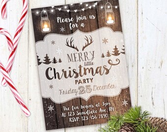 Christmas Party Invitation, Rustic Christmas Invite, mason jar invitation, deer, christmas party, christmas invitation, printable invite