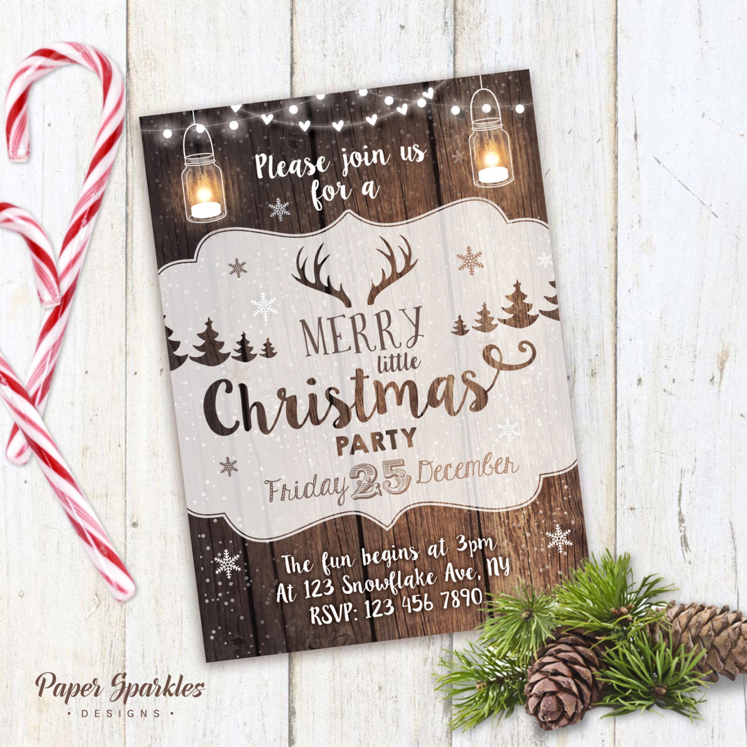 Rustic Christmas Party Invitations 2