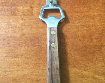 vintage stainless steel japan bottle opener wood handle