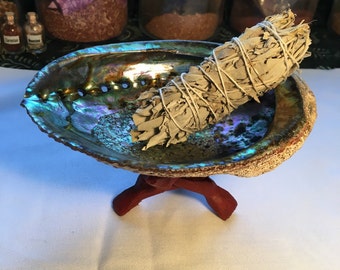 Smudge kit, Sage smudge kit, Mini Sage Bundle, Abalone Shell 6-7", and Stand