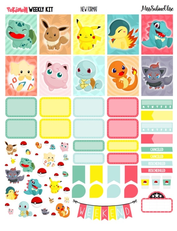 POKEMON Weekly Kit // Printable Planner Stickers / Erin Condren Plum ...