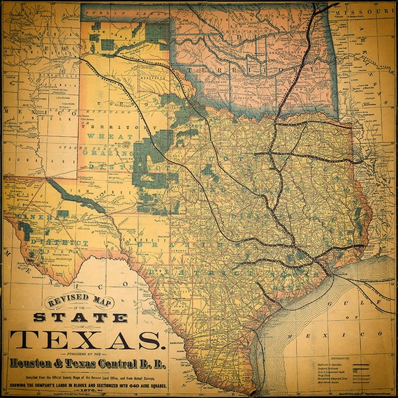 Map of Texas from 1876. Restoration Hardware Home Deco Style