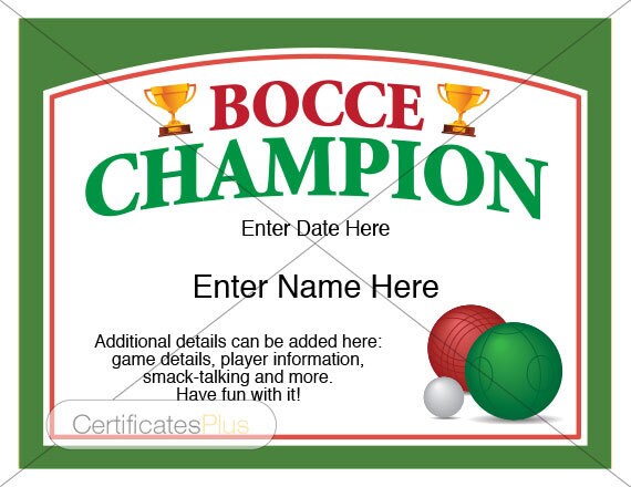 Bocce Certificate Bocce Champion Award bocce award template Bocce Certificate Bocce Champion Award bocce award template