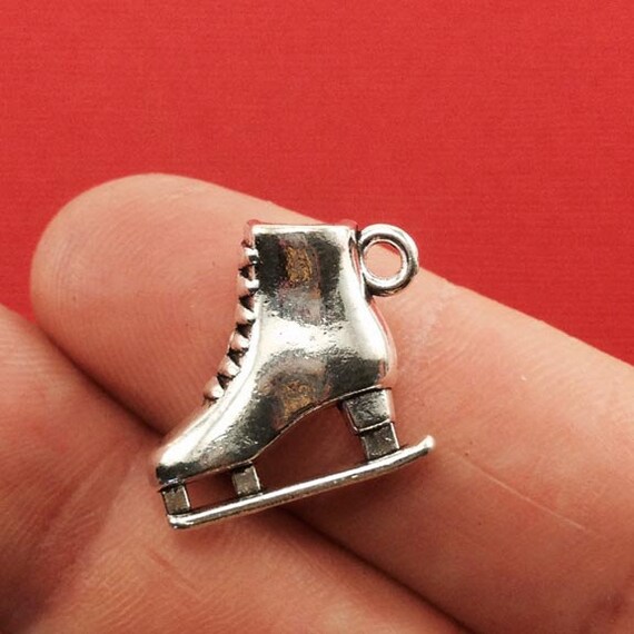 Ice Skate Charm. 4 pcs Antique Silver Figure Skating Charm