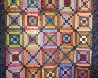 LOG CABIN QUILT-homemade queen size and funky