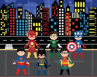 Boy Superhero Clipart, Boy Superheroes Clip Art, Superheroes Clipart, Superhero Buildings Clipart, Superhero Background, Buildings Clip Art