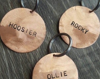 Copper. Dog Tags. Dog. Name Tags. Customizable. Handmade. Metal.Dog Tags. Copper Dog Tags. Name Plates. Pets. Puppy. Furry Friend. Best bud.