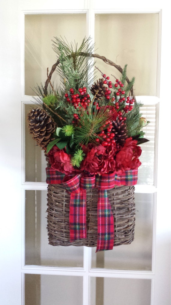 Items similar to Front Door holiday season winter greens basket winter ...