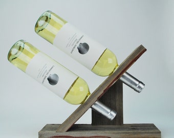 Wine Rack Tabletop, Reclaimed Wood Wine Rack, Reclaimed Wood, Wine Rack, Black Red and White layered, Wine Gifts, Double bottle Wine Rack