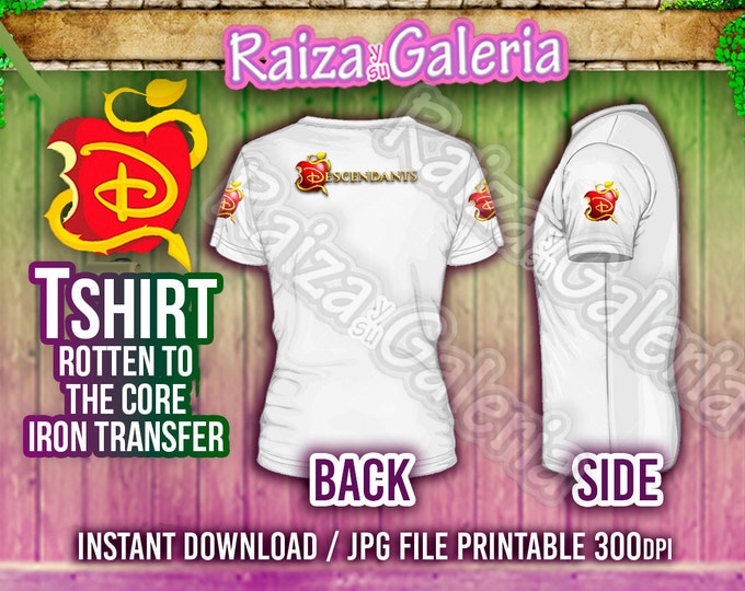 Disney Descendants Rotten to the Core T-Shirt Front, Back and Side. Iron On tshirt transfers! Printable Descendants Party Tshirts!