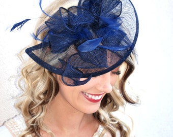 Navy Blue Fascinator, Womens Tea Party Hat, Church Hat, Derby Hat, Fancy Hat, Navy Blue Hat, Tea Party Hat, wedding hat