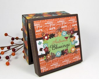 Autumn Decoration - Jewelry Box - Fall Decor - Fall Leaves - Keepsake Box - Seasonal Decoration - Decoupaged Wood Box - Fall Subway Art