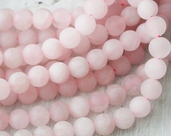 8mm Frosted Rose Quartz A Quality Gemstones Pink Stone Beads Mala Beads