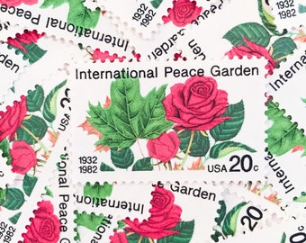 10 x UNused 1982 Red Rose 20 cents US Postage Stamps - Roses - International Peace Garden - for invites, postcrossing, scrapbooking