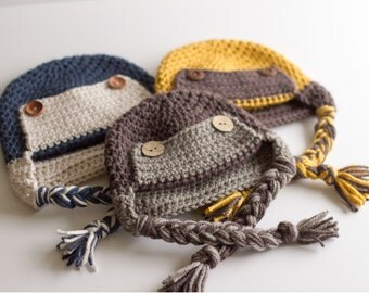 READY TO SHIP Baby Aviator Hat, Pilot Hat, Eskimo Hat, Crochet Newborn Hat, Infant Hat, Trapper Earflap Hat, New Baby Gift, Photo Prop