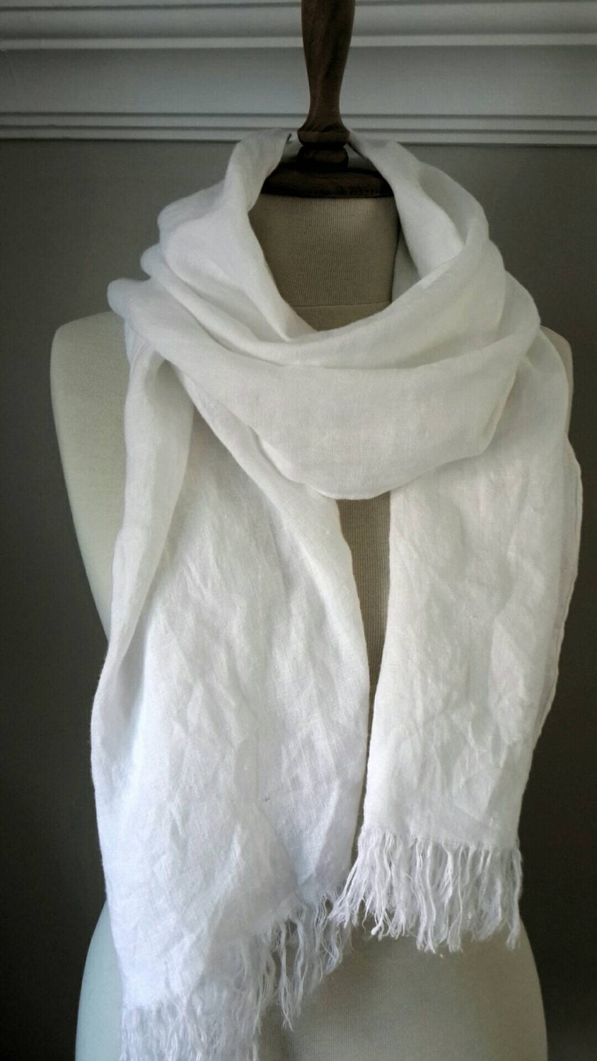 White Linen scarf 100 Linen scarf Soft flax by CottonMood