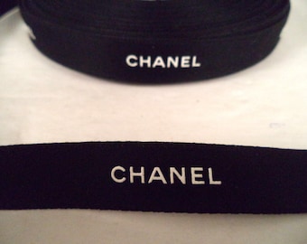 Chanel ribbon by the yard black with white logo 1/2" wide gift wrapping or hair or crafts