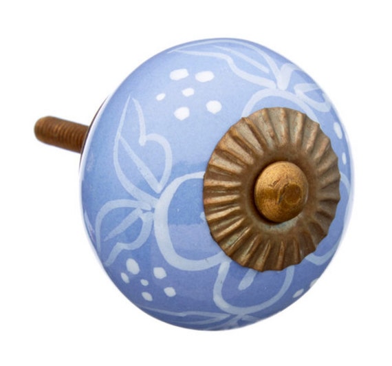 Purple Floral Round Dresser Drawer or Door Knob Pull