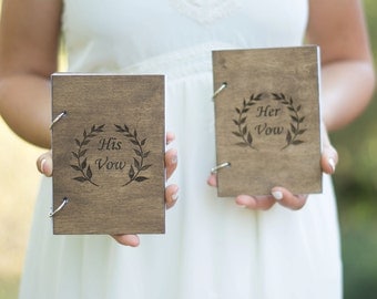 Wedding Vow Books Set of 2 Rustic Wooden Vow Books Vow Book Her His Vow