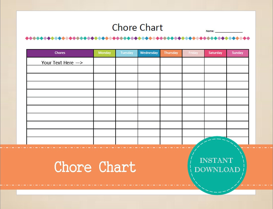 Chore Chart Cleaning Duties Daily Chores Printable and