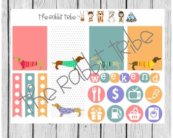 Weekly sticker set - sausage dog, daschund, dog - planner stickers