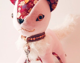 SakuraCat - Cute Cherry Blossom Themed Plushie - Original Handmade Cat Plush - Pink GemCat (made to order)