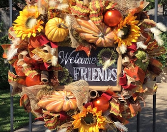 Fall Deco Mesh Wreath, Front Door Pumpkin Wreaths, Mesh Wreath, Wreaths for Front Door, Thanksgiving Wreath, Holiday Wreaths, Mesh Wreaths