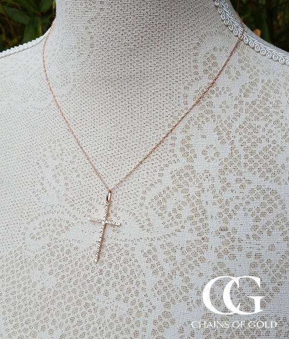 Fine 9ct Rose Gold Cross Necklace with a Hammered Finish