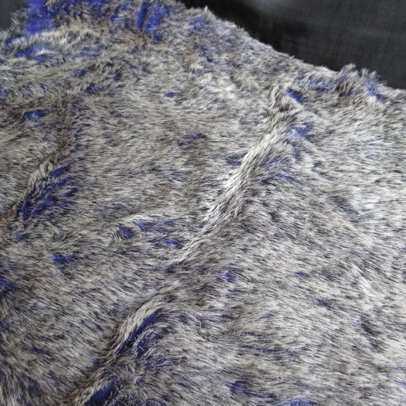 Two tone fur fabric, silver and royal purple - purple at base, gray / silver on tips 19" x 60" - B11