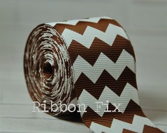 2 yards 1.5" Brown Chevron Stripe Grosgrain Ribbon - Wedding - White - Craft - Sewing - Zig Zag - Party - Home Decor - Cheer Bow - Baby