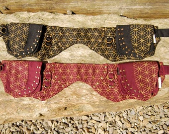 Burning man utility belt festival pocket belt hip bag fanny pack funky seed life leaf sacred geometry travel money belt double large UB13