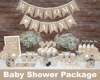 Rustic baby shower decorations printable, Gender neutral baby shower decorations, Neutral baby shower decors, Burlap baby shower decorations