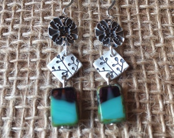 Purple and Teal Flower Earrings