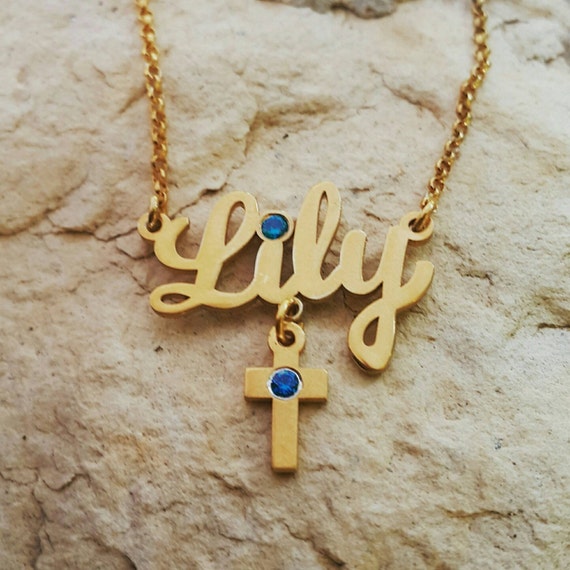 Cross Pendant Personalized Lily Style Name Necklace with