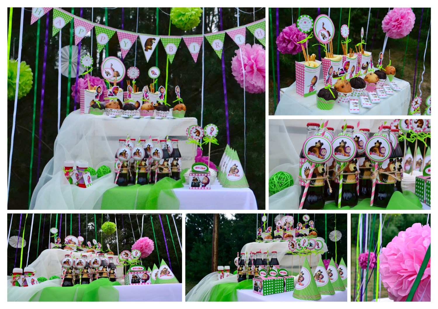 PERSONALIZED with your Name  Masha and the Bear Birthday  Party 