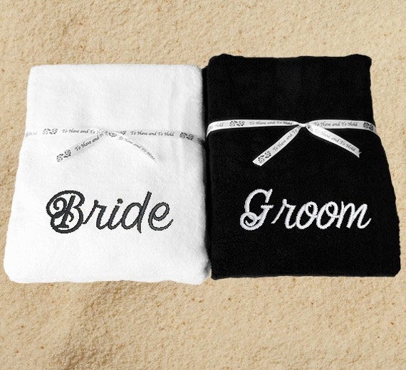 Items similar to Bride and Groom Wedding Gift Towel Set of Two Beach