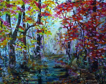 Autumn forest.. - ORIGINAL acrylic painting forest art on hardboard | Size: 17'' x 23'' (45cm x 60cm)