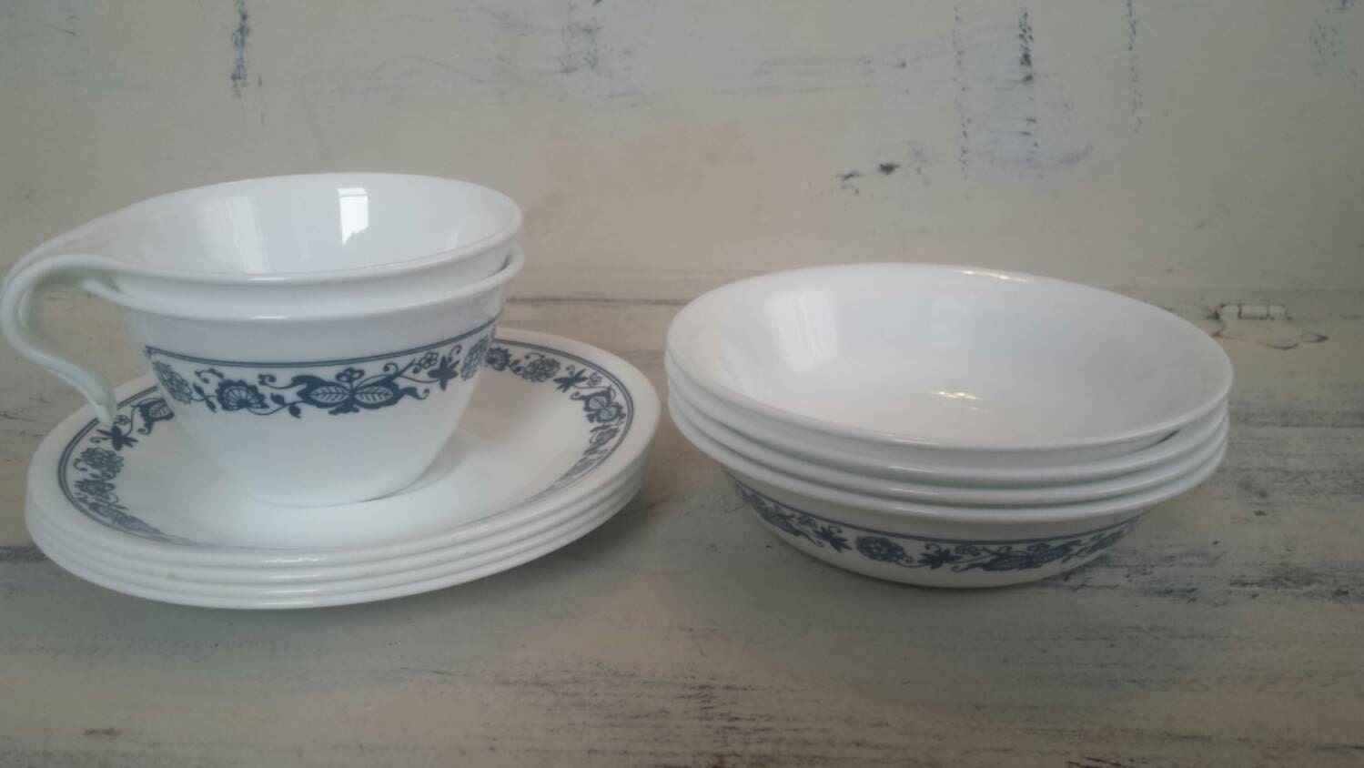 Corelle Old Town Blue /Blue Onion Saucers Bowls and Teacups