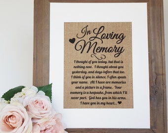 Memory Table Sign - Wedding Burlap - Wedding Remembrance - Memorial Table Sign - Remembrance Table - In Loving Memory - Wedding Memory Table