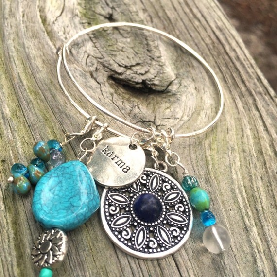 Items similar to Silver bangle bracelet Removable charm set Birthday