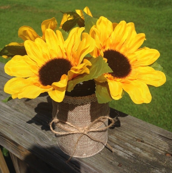 Set of 4 Sunflower Pens in a Burlap VaseRustic WeddingShabby