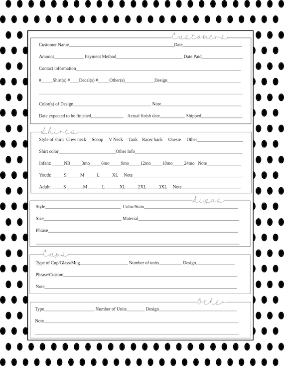 polka dot order form vinyl business svg file editable