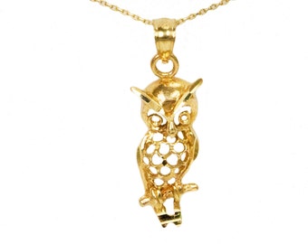 Movable Gold Owl Pendant Vintage Owl Necklace Whimsical Owl