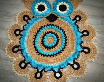 crochet Owl rug / Handmade rug / Play room rug/ Baby shower gift / Crochet rug / Owl