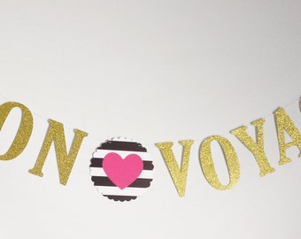 Bon Voyage banner,Kate Spade inspired! Farewell banner, Bon voyage Gold glitter banner,Special occasion banner,we will miss you banner