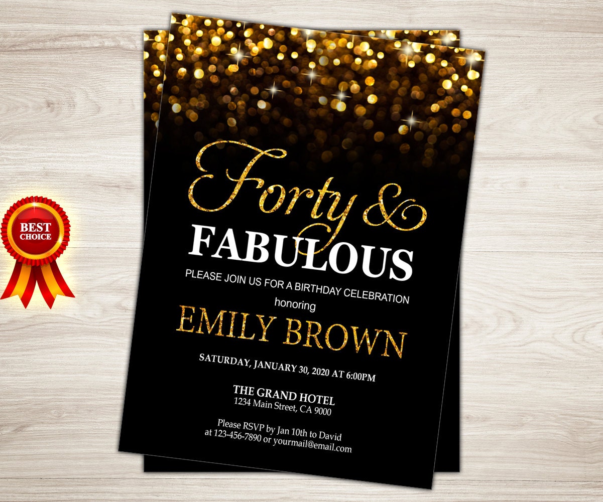 40th Birthday Invitation for women. Forty and Fabulous