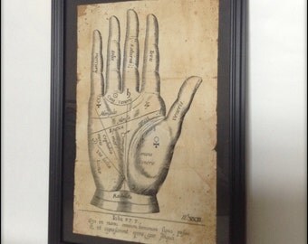 Palmistry Hand Aged Reproduction Print in Frame